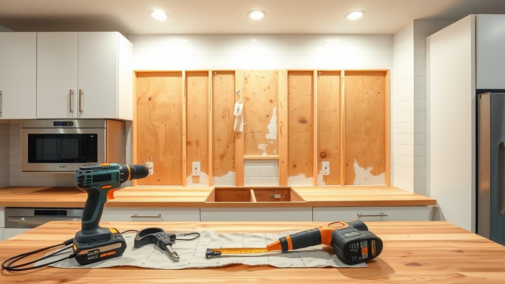 prepare kitchen for cabinets